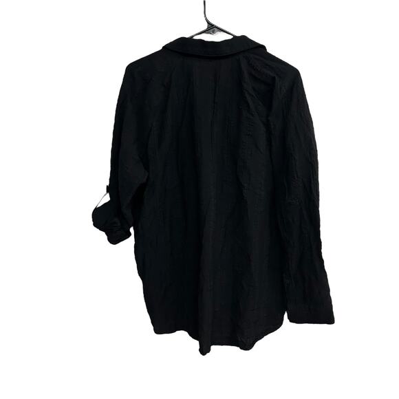 Black Textured Button-Front Shirt L Long Sleeve Roll-Tab Textured Fabric - Picture 5 of 8